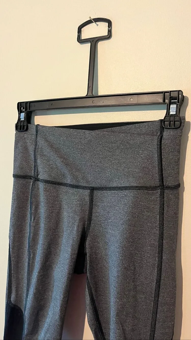 Lululemon Enlite Crop Leggings Size 4 small Heathered Grey Mesh Panel Yoga Run